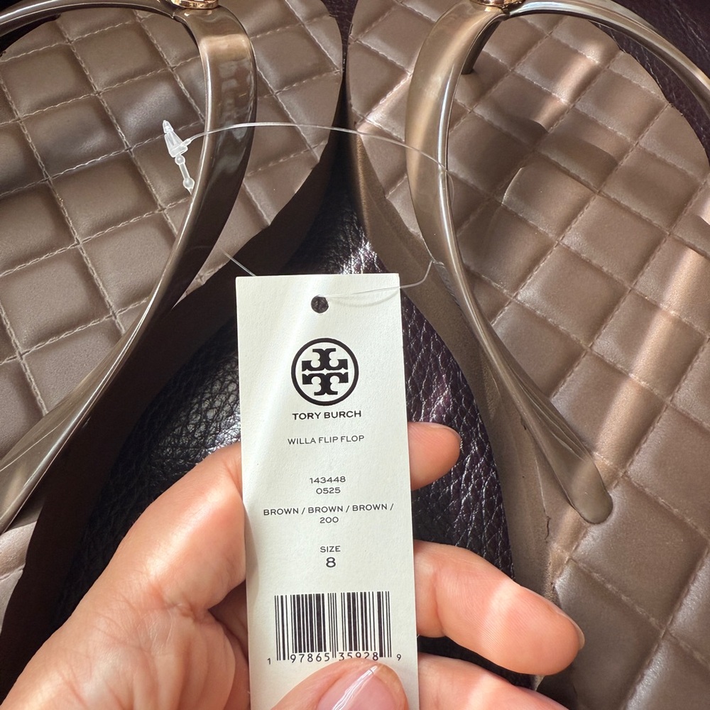 Tory Burch  platform Willa flip flop Sandal Gold Emblem NWT brown size 8 - Picture 5 of 6